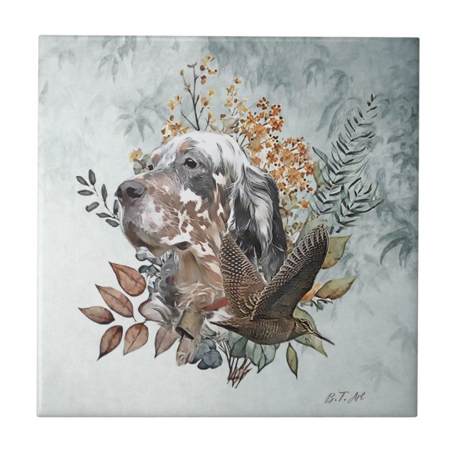 English setter , Woodcock Hunting , Art  Ceramic Tile (Front)