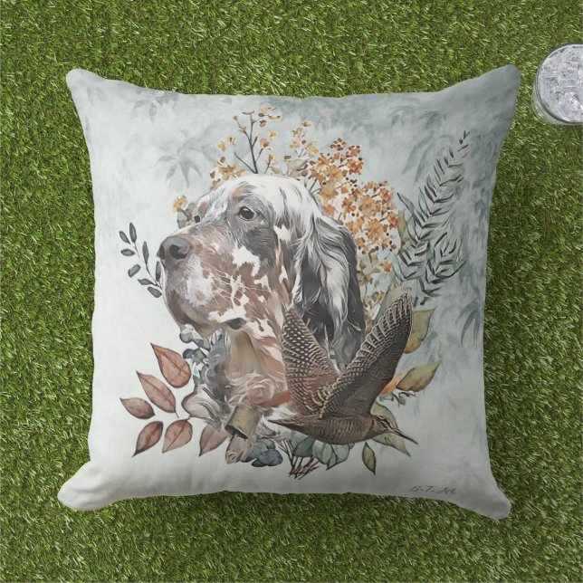 English setter , Woodcock Hunting , Art  Cushion (Grass)