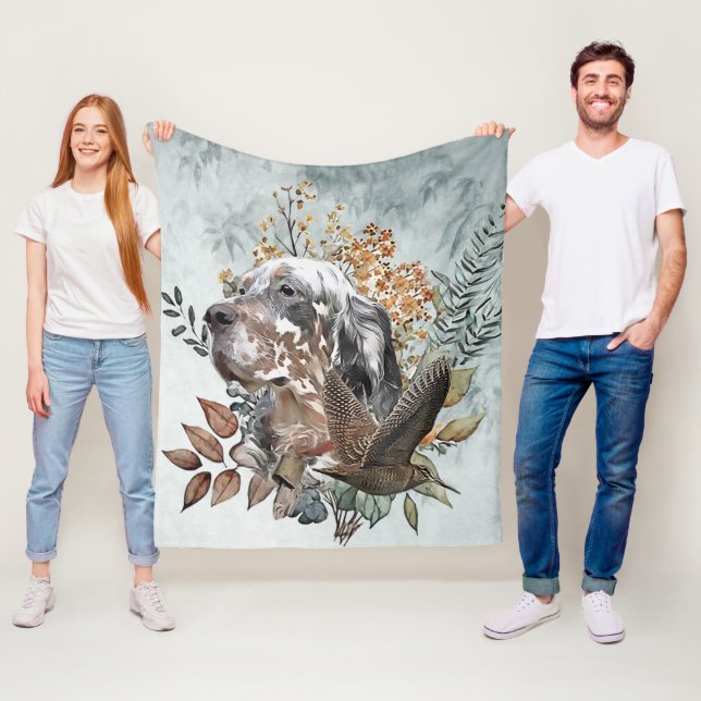 English setter , Woodcock Hunting , Art  Fleece Blanket (In Situ)