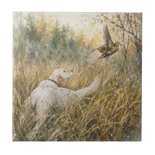 English Setter , woodcock hunting Ceramic Tile