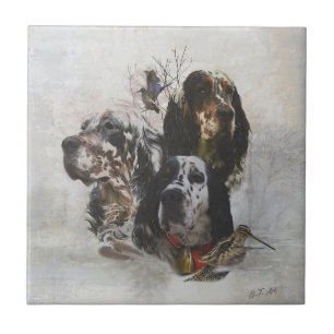 English Setter , woodcock hunting Ceramic Tile