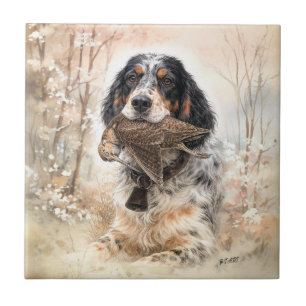 English Setter, Woodcock Hunting ,Dog Art Ceramic Tile