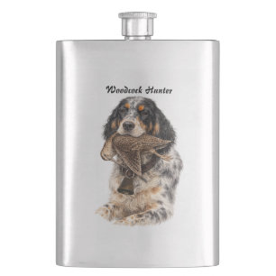 English Setter, Woodcock Hunting ,Dog Art Hip Flask