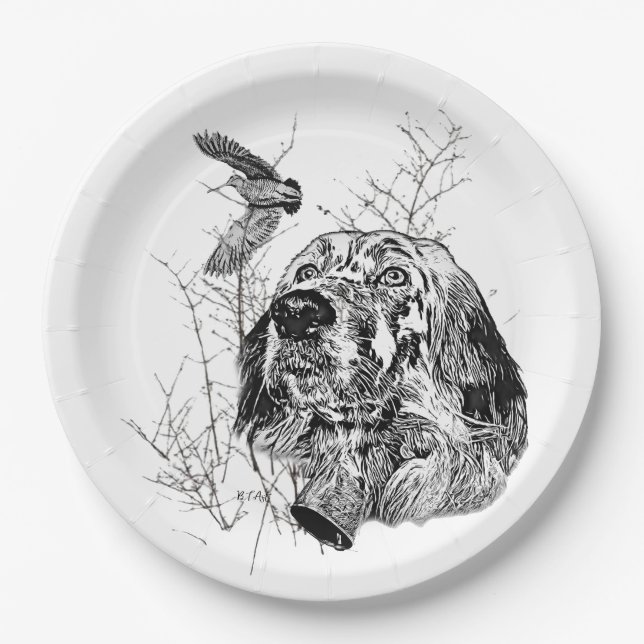 English Setter , Woodcock hunting Paper Plate (Front)