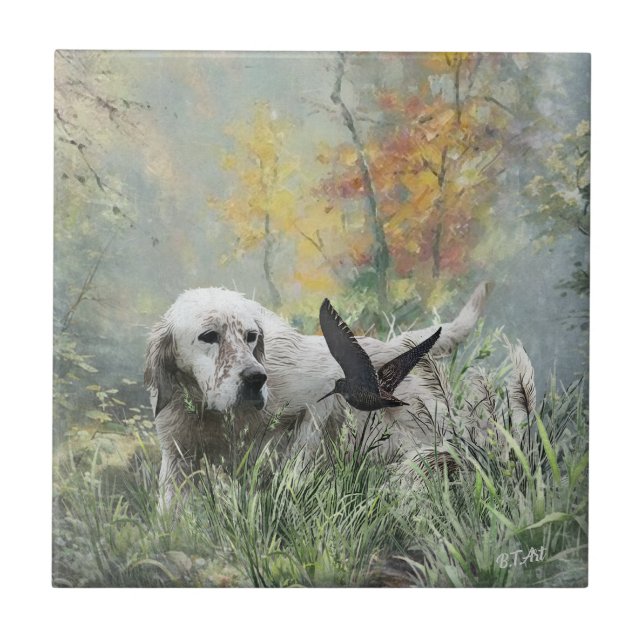 English Setter , woodcock hunting season , Art Ceramic Tile (Front)