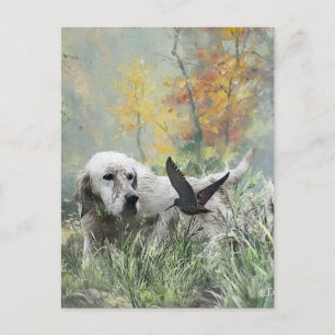 English Setter , woodcock hunting season , Art Holiday Postcard