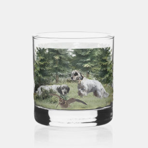  English Setters Art, woodcock Hunting Whiskey Glass