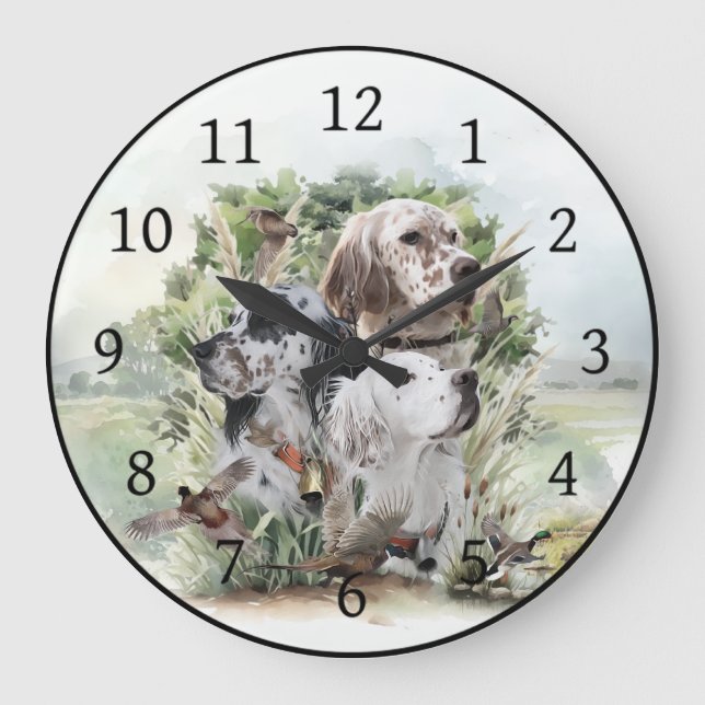 English Setters  Large Clock (Front)