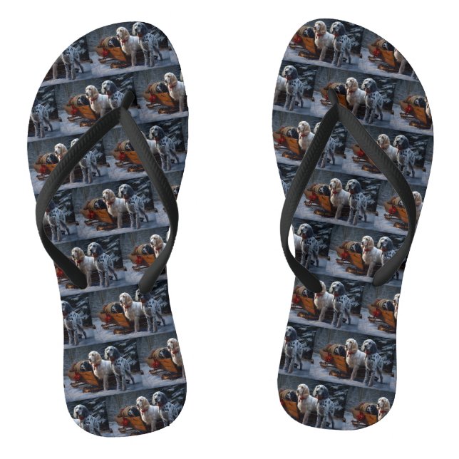 English Setter's Snowy Sleigh Christmas Decor  Thongs (Footbed)