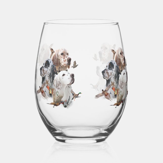English Setters  Stemless Wine Glass (Back)