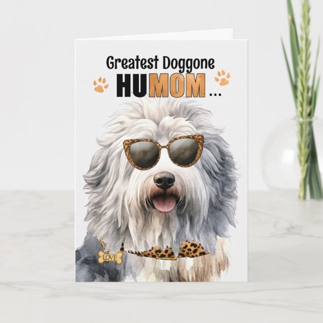 English Sheepdog Greatest HuMOM Mother's Day Holiday Card (Front)