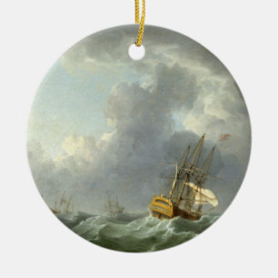 English Ships Running Before a Gale (oil on canvas Ceramic Tree Decoration