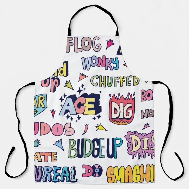 English slang words, doodle lettering apron (Front)