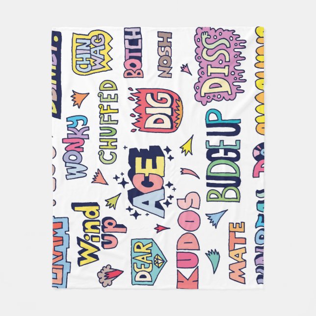 English slang words, doodle lettering fleece blanket (Front)