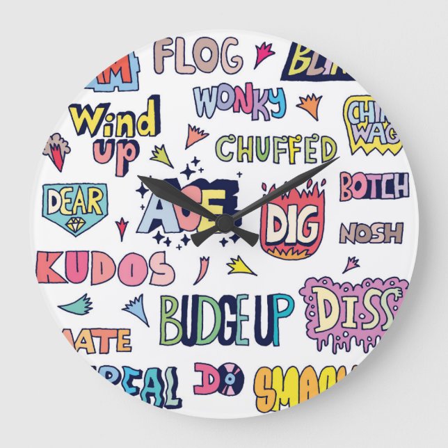 English slang words, doodle lettering large clock (Front)