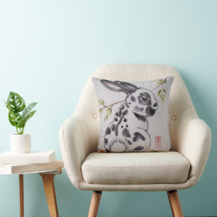 English Spot Bunny Rabbit Pillow, Oriental Design Cushion