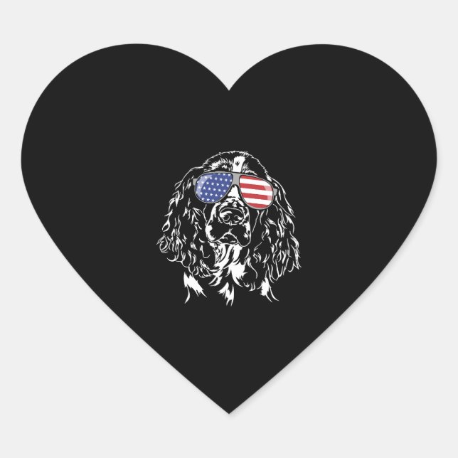 English Springer Spaniel American Flag Dog Heart Sticker (Front)