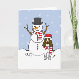 English Springer Spaniel and Snowman Holiday Card