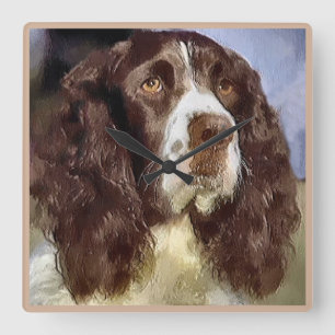English Springer Spaniel Art Square Wall Clock