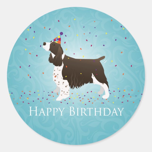 English Springer Spaniel Birthday Design Classic Round Sticker (Front)