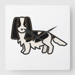 English Springer Spaniel Black ans White Cartoon Square Wall Clock