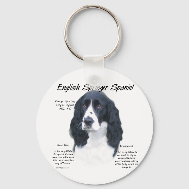 English Springer Spaniel (blk) History Design Key Ring (Front)
