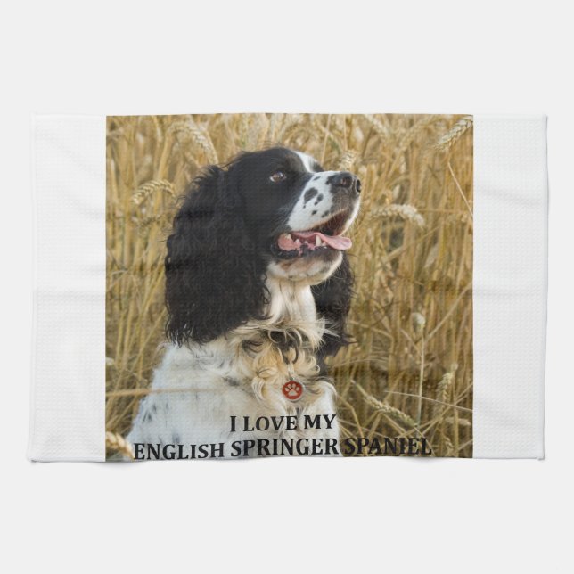 english springer spaniel bwlove w pic tea towel (Horizontal)