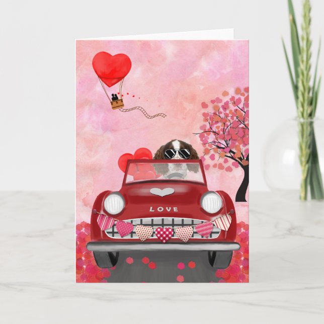 English Springer Spaniel Car Hearts Valentine's  Card (Front)