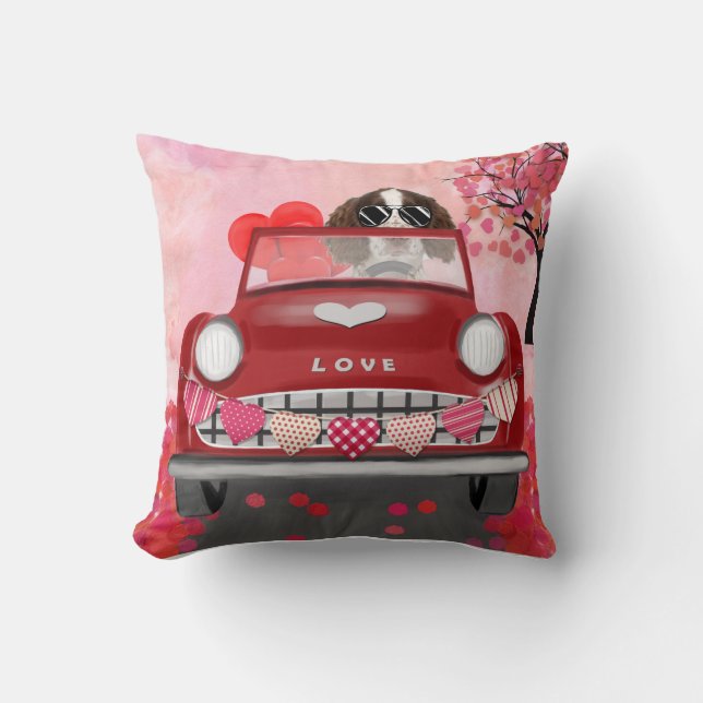 English Springer Spaniel Car Hearts Valentine's Cushion (Front)