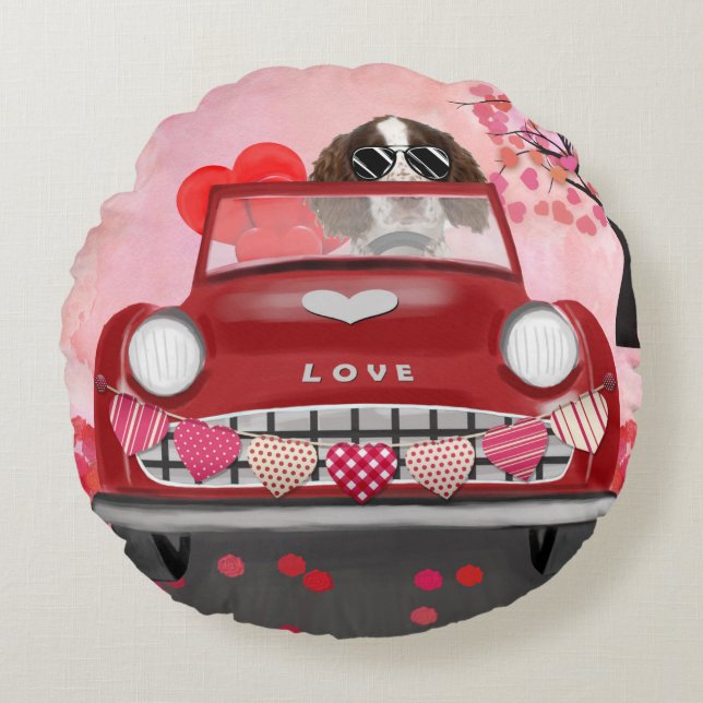 English Springer Spaniel Car Hearts Valentine's  Round Cushion (Front)