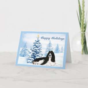 English Springer Spaniel Christmas Card Blue Tree