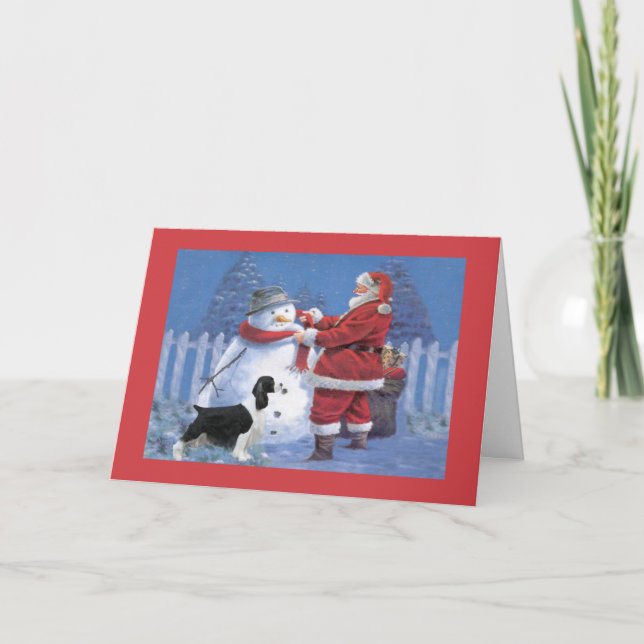 English Springer Spaniel Christmas Card Santa and (Front)