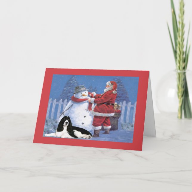 English Springer Spaniel Christmas Card Santa and  (Front)