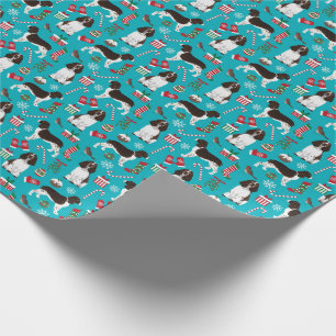 English Springer Spaniel Christmas Dogs Turquoise Wrapping Paper
