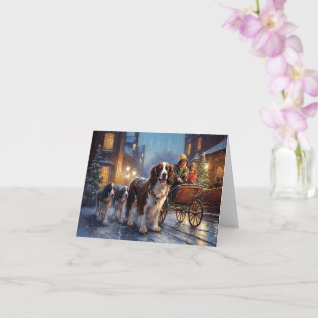 English Springer Spaniel Christmas Festive Season Card (Orchid)