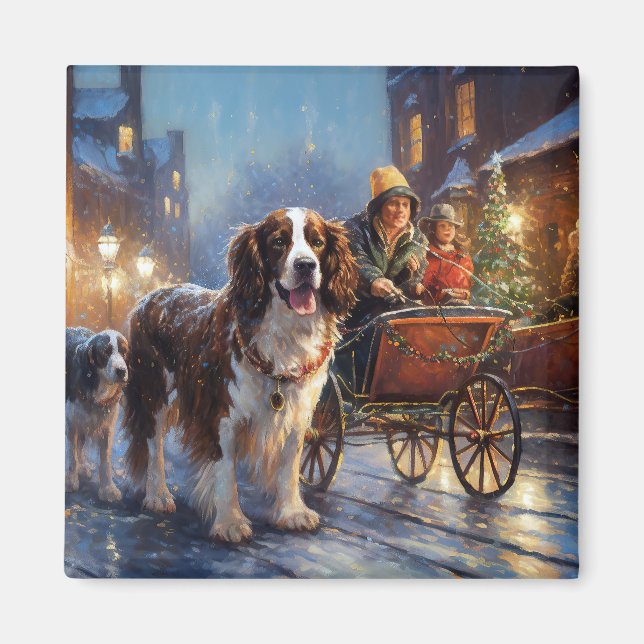 English Springer Spaniel Christmas Festive Season Magnet (Front)