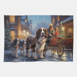 English Springer Spaniel Christmas Festive Season Tea Towel