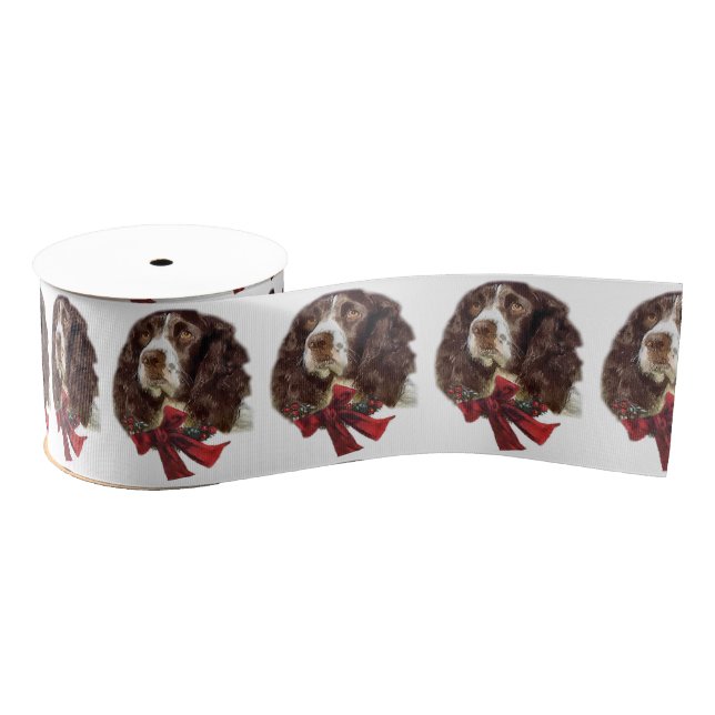 English Springer Spaniel Christmas Grosgrain Ribbon (Spool)