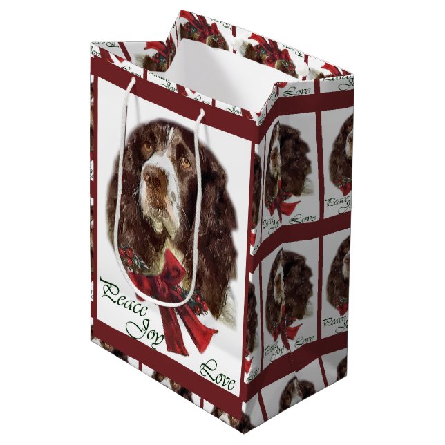 English Springer Spaniel Christmas Medium Gift Bag (Front Angled)