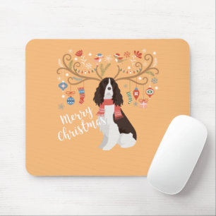English Springer Spaniel Christmas Reindeer Dog Mouse Pad