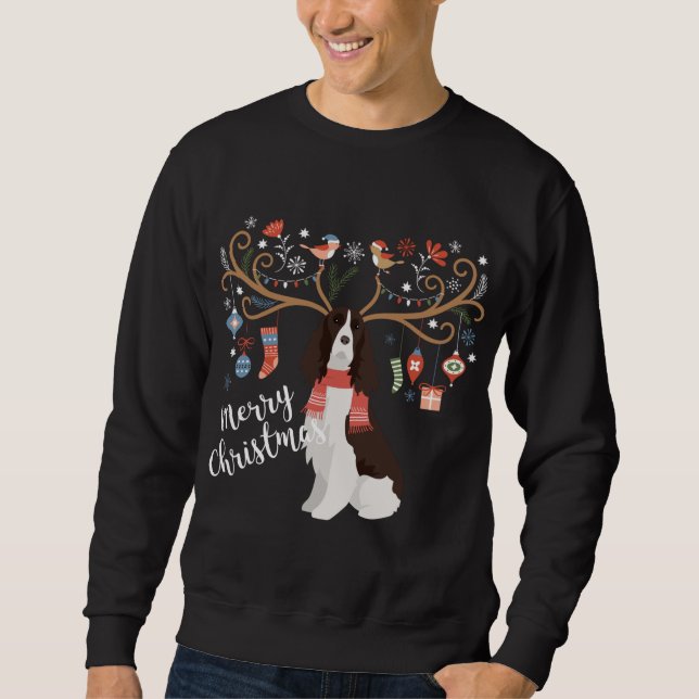 English Springer Spaniel Christmas Reindeer Dog Sweatshirt (Front)