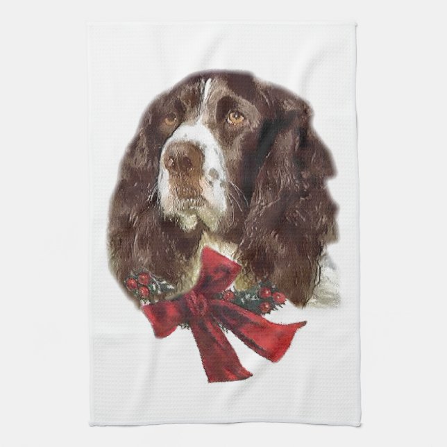 English Springer Spaniel Christmas Tea Towel (Vertical)
