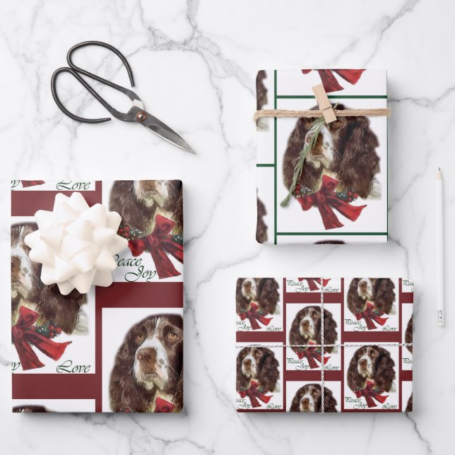 English Springer Spaniel Christmas Wrapping Paper Sheet (Front)