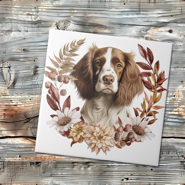 English Springer Spaniel Dog Autumn Wreath Ceramic Tile (Creator Uploaded)