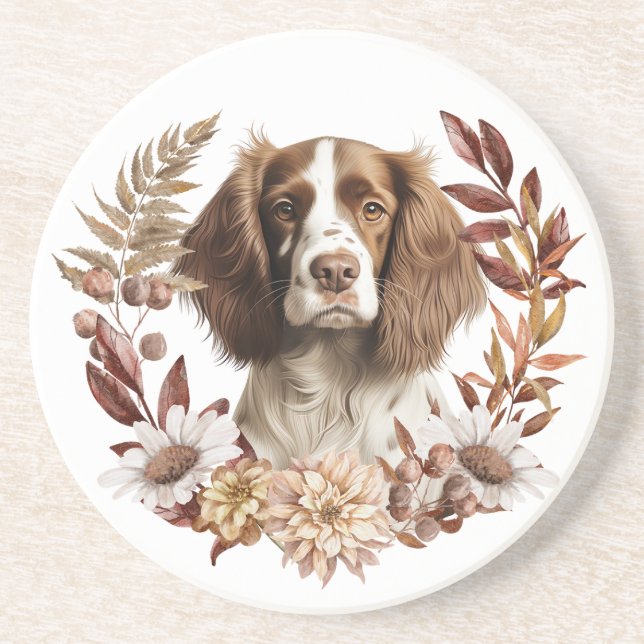 English Springer Spaniel Dog Autumn Wreath Coaster (Front)