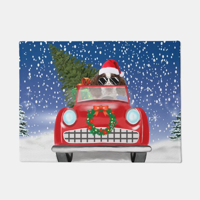 English Springer Spaniel Dog Car In Snow Christmas Doormat (Front)