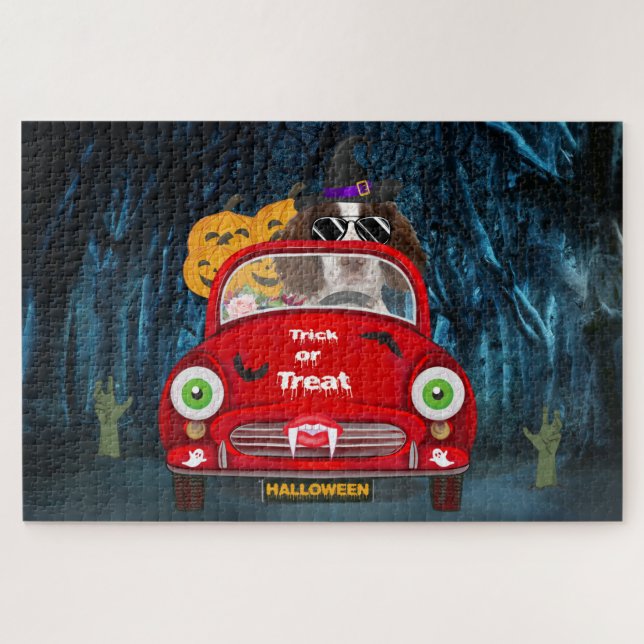 English Springer Spaniel dog Car Scary Halloween Jigsaw Puzzle (Horizontal)