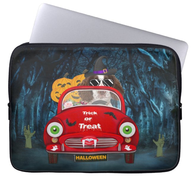 English Springer Spaniel dog Car Scary Halloween  Laptop Sleeve (Front)