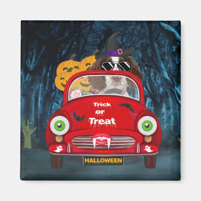 English Springer Spaniel dog Car Scary Halloween  Magnet (Front)