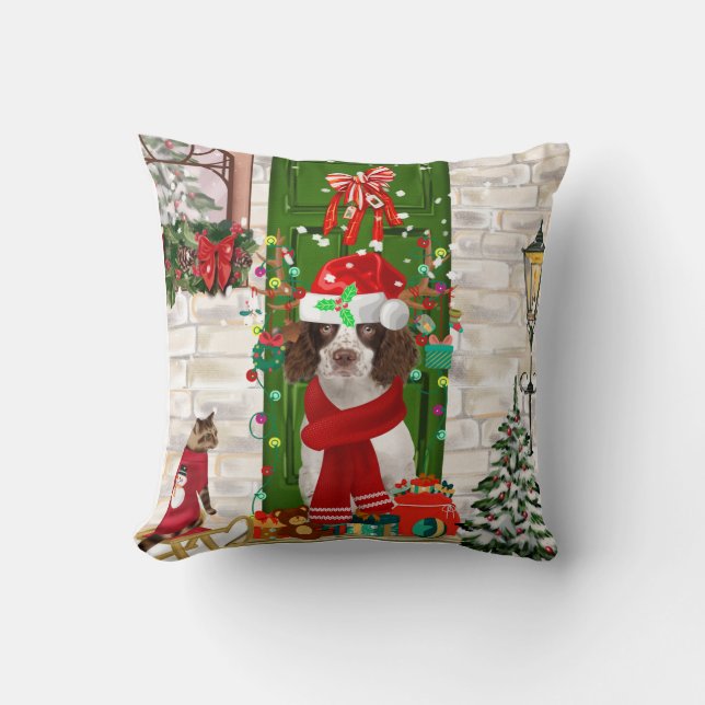 English Springer Spaniel Dog Christmas Cushion (Front)